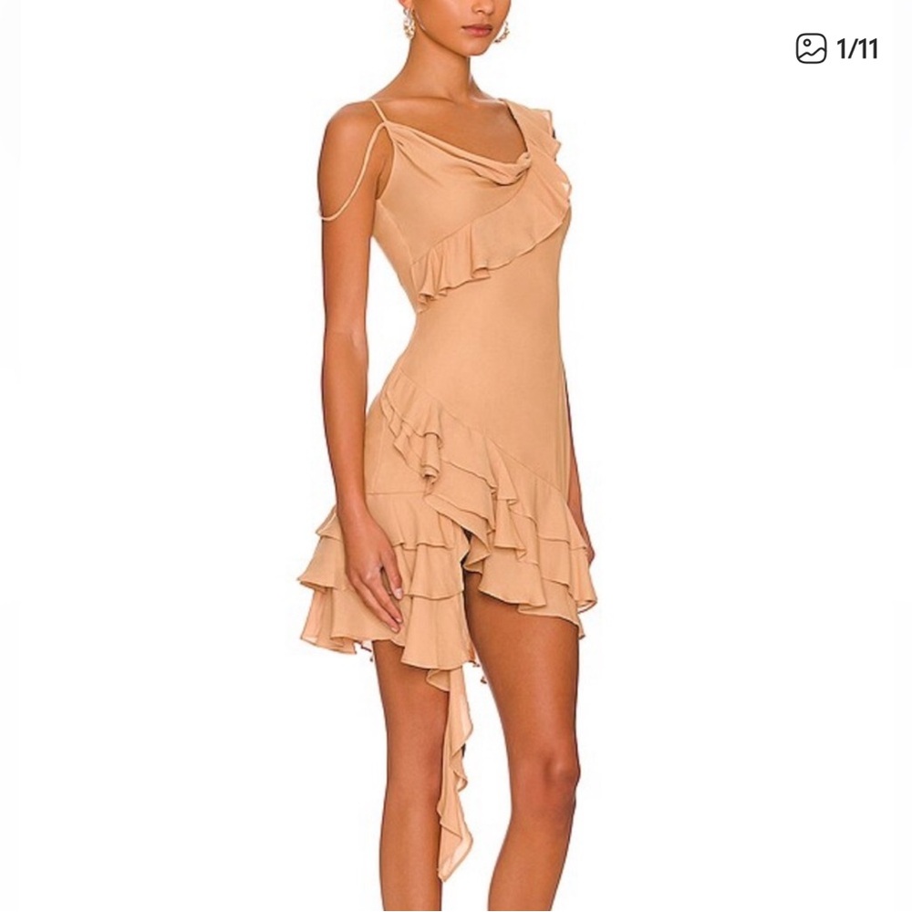 NBD Asymmetrical Tan Ruffle Dress
